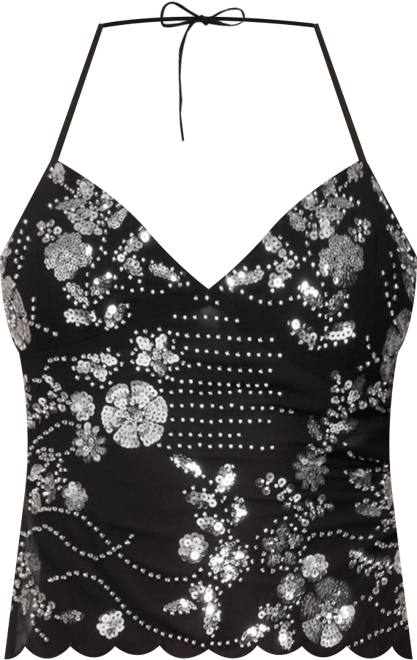 Women's Nelley Backless Beaded Sequin Chiffon Top