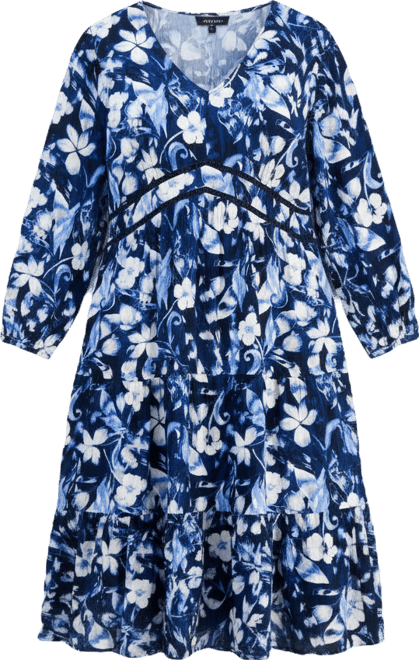 Plus Size Printed V-Neck Waist-Trim Dress, Macy's Exclusive