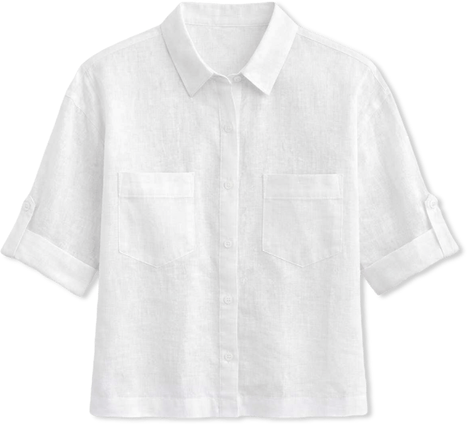 Women's 100% Linen Solid Roll-Tab Camp Shirt, Created for Macy's