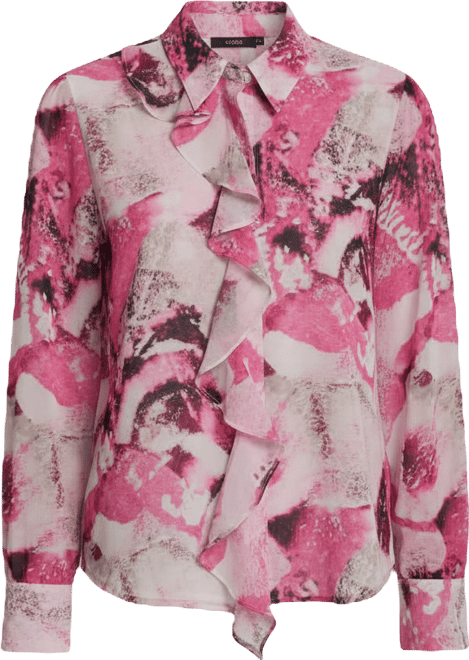 Women's Collared Long-Sleeve Ruffle Detail Shirt