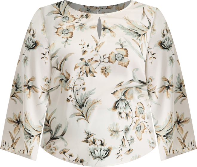 Plus Size Printed Keyhole-Neck Bell-Sleeve Top