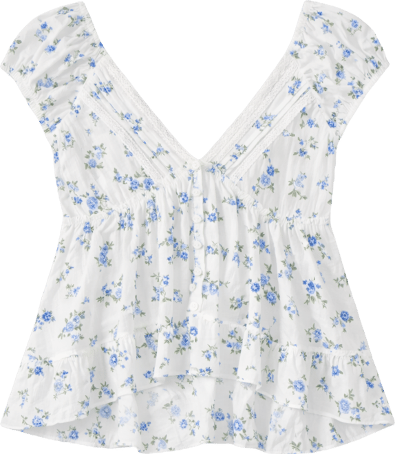 Juniors' Cotton High-Low Peasant Top