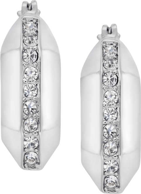 Small Pave Geometric Hoop Earrings, 0.67"