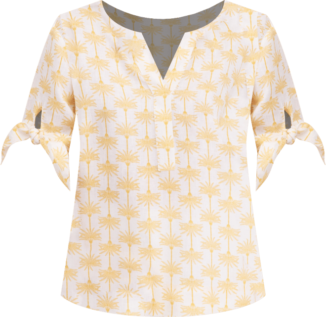 Women's 100% Linen Woven Vine Tie-Sleeve Top, Created for Macy's