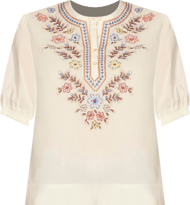 Petite Below-Blouson Pleated Sleeve Crew Neck Woven Top