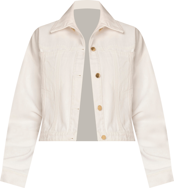 Petite Oversized Barrel Sleeve Collared Optic White Denim Jacket