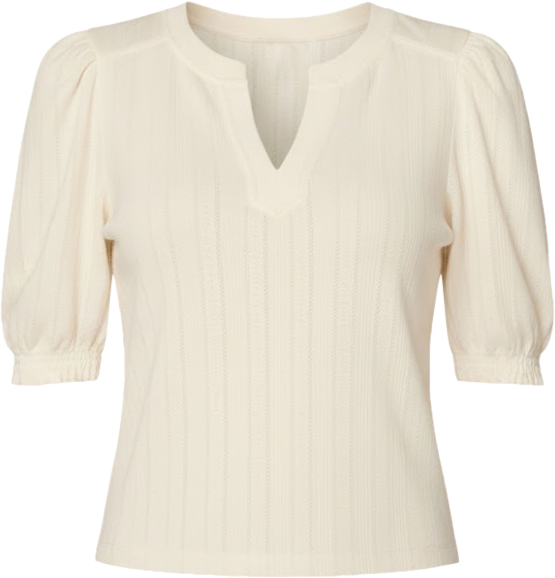 Petite Elbow Puff Sleeve Mandarin Collar Knit Top