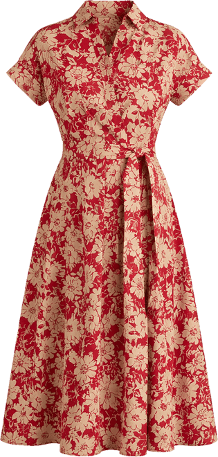 Petite Floral Belted Short-Sleeve Maxi Dress