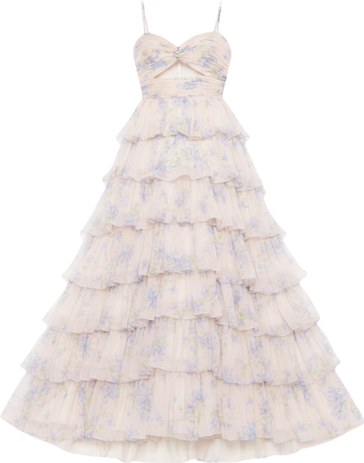 Women's Floral Cut Out Ruffle Tiered Gown