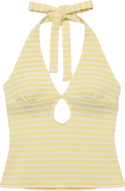 Women's Maylah Keyhole Striped Textured Halter Top