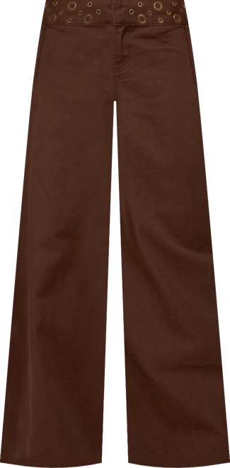 Women's Mixed Grommet Low Rise Wide Leg Jeans