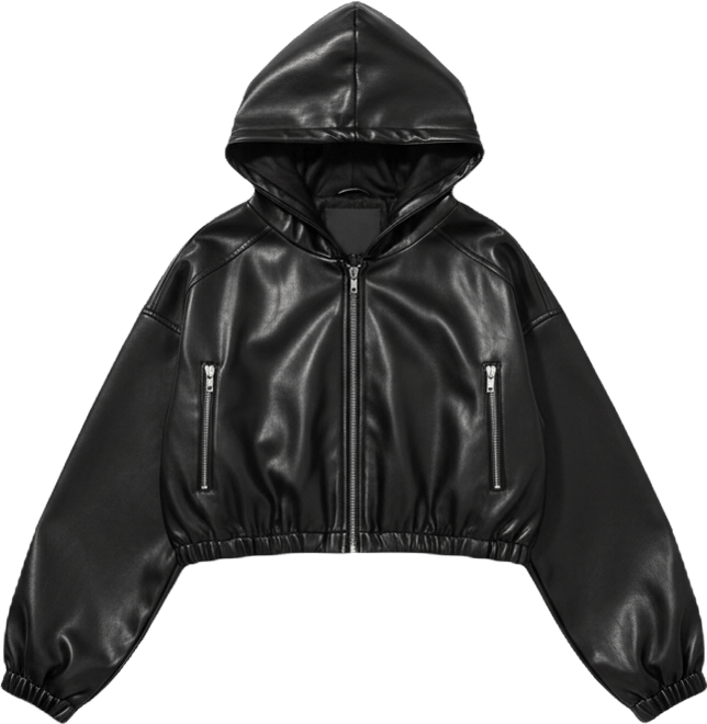 Women's Hooded Faux Leather Cropped Jacket