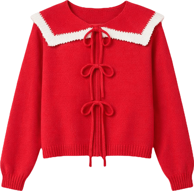 Women's Ruffle Collar Tie-Front Knit Sweater