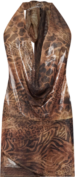 Women's Printed Mesh Metallic Cowl Neck Mini Dress