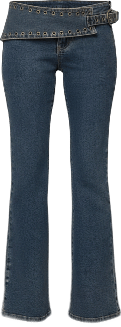 Women's Asymmetric Grommet Belt Low Rise Flared Jeans