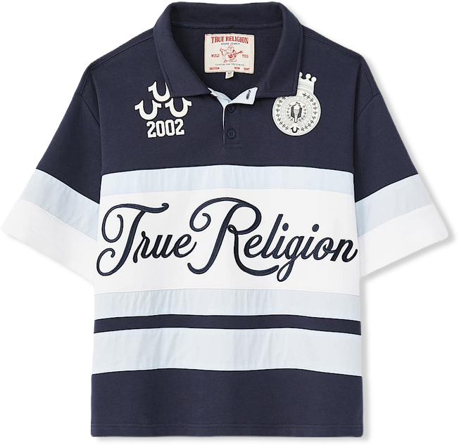 トゥルーレリジョン　ラグビーシャツ　ネイビー　XL RELAXED RUGBY POLO SHIRT