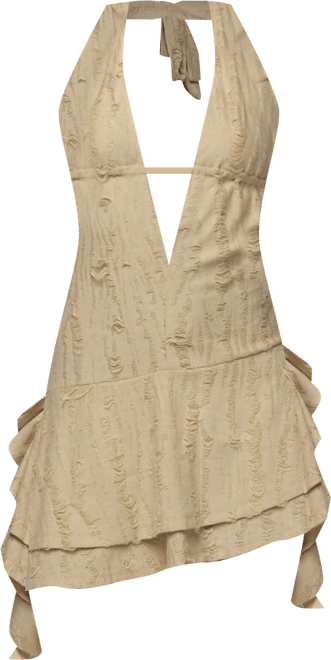 Women's Shredded backless halter mini dress