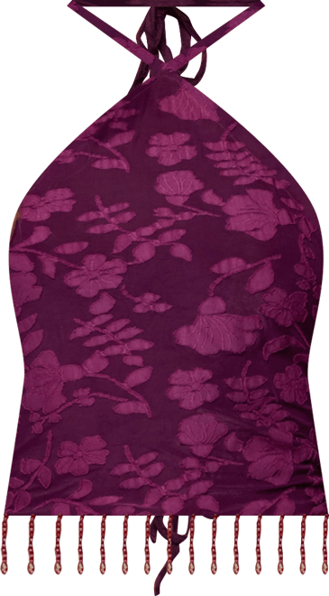 Women's Keyla Bead Fringed Textured Halter Top