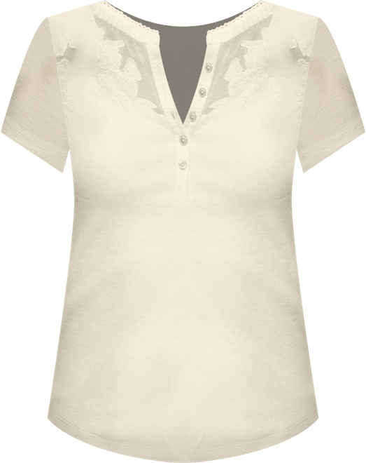 Women's Short-Sleeve Cutwork Henley Top