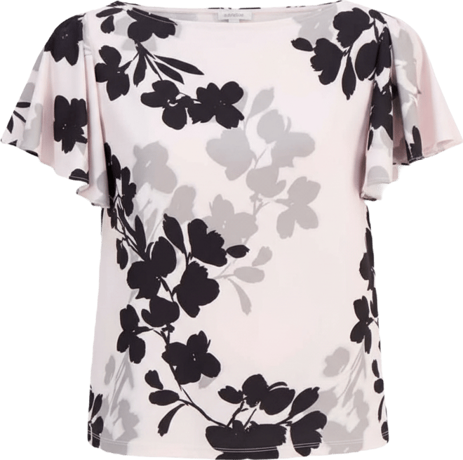 Women's Printed Cascade-Flutter-Sleeve Top