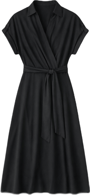 Women's Belted Crepe Surplice Neck Dress