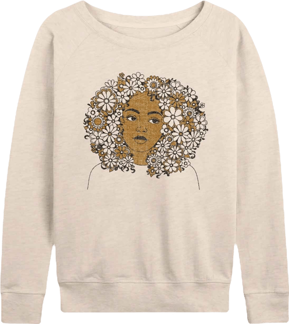 Women's Instant Message Flower Afro French Terry Long Sleeve T-shirt