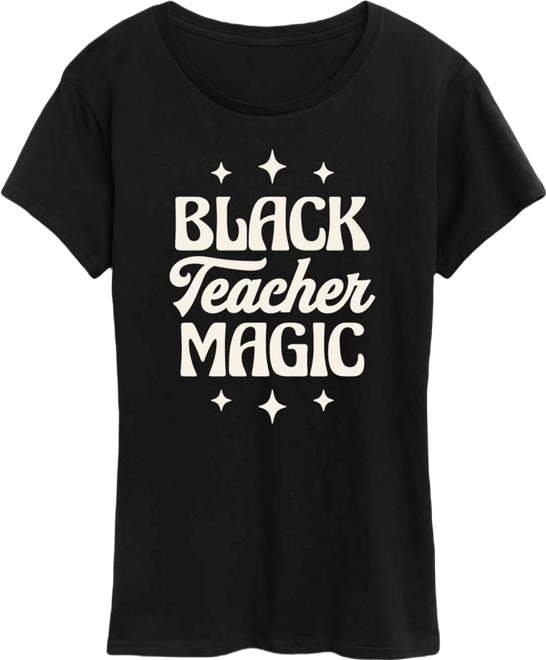 Women's Instant Message Black Teacher Magic Short Sleeve Graphic T-Shirt