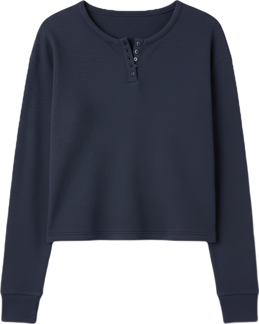 Women's Deni Long Sleeve Henley Waffle Top