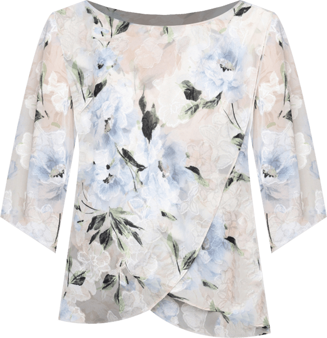 Women's Boat Neck Printed Burnout Chiffon Blouse