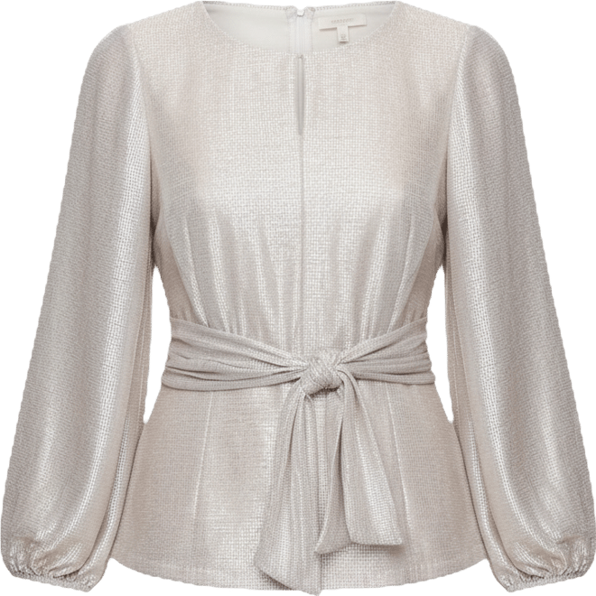 Women's Bubble Hem-Sleeve Metallic Knit Top