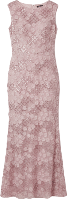 Petite Extended Shoulder Jewel Neck Gown