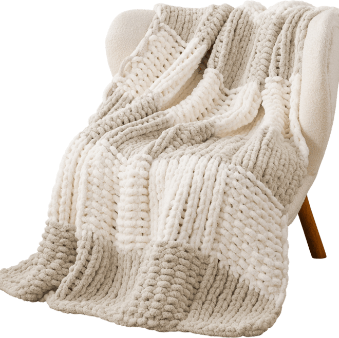 Home Color Blocked Thick Chenille Chunky Knit Throw, 50" x 60"