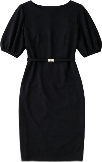 Women's Belted Puff-Sleeve Sheath Dress