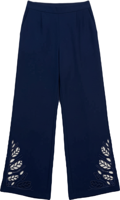Women's Embroidered-Hem Wide-Leg Pants