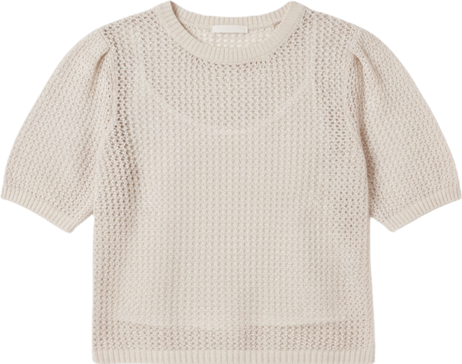 Women's Open Knit Crew Neck Sweater T-Shirt