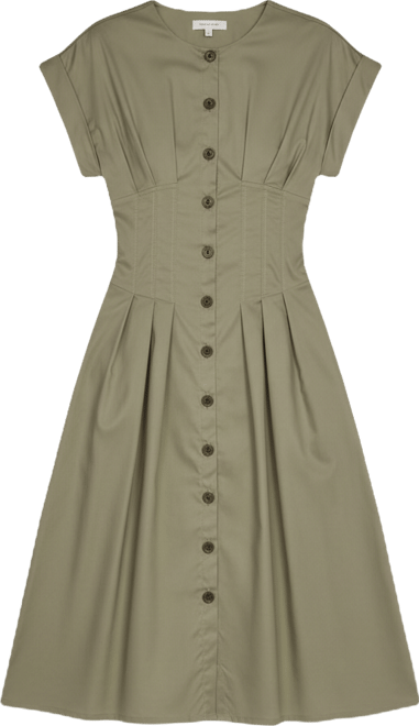 Women's Button Down A-Line Midi Dress
