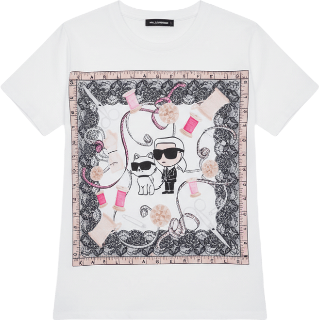 Women's Karl & Choupette Frame Side Tie Crew Neck T-Shirt