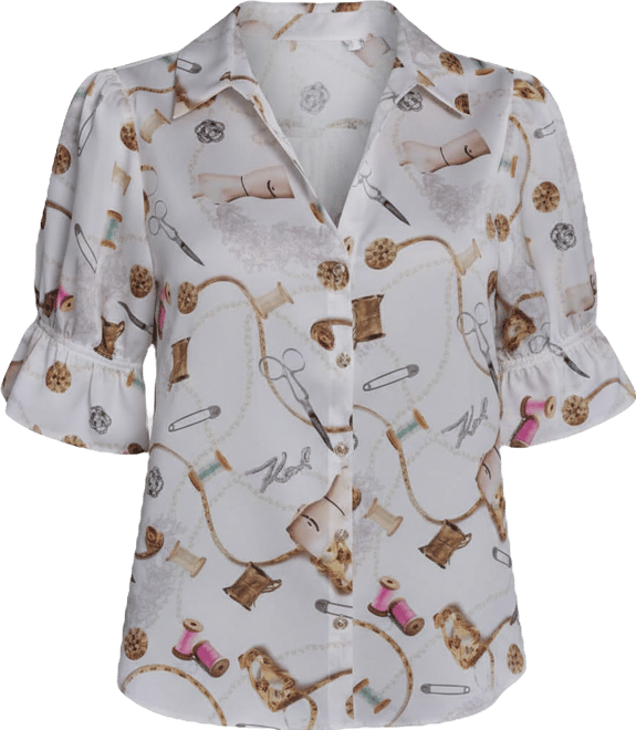 Women's All-Over Printed Button Front Blouse