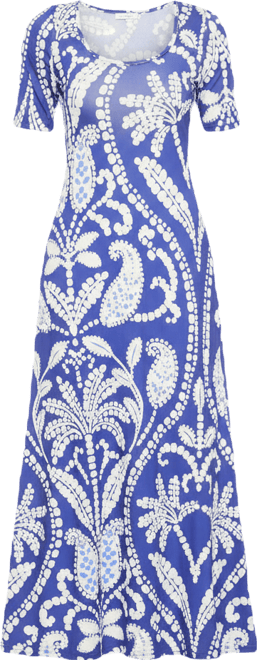 Women's Paisley Scoop Neck Elbow Sleeve A-Line Maxi Dress