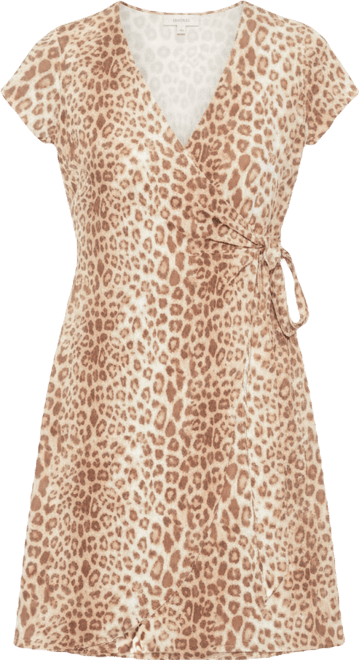 Women's Cheetah Collar Knee Length Side Tie Wrap Dress