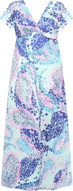 Women's Abstract V-Neck Empire Waist Cap Sleeve Maxi Dress