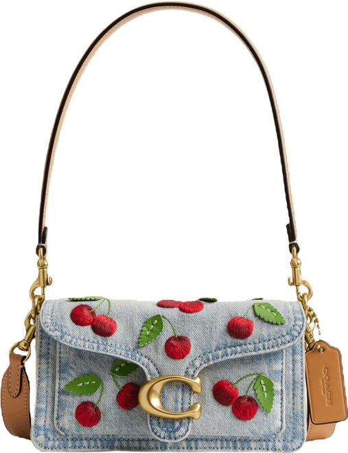 Cherry Embroidered Denim Tabby Mini Shoulder Bag