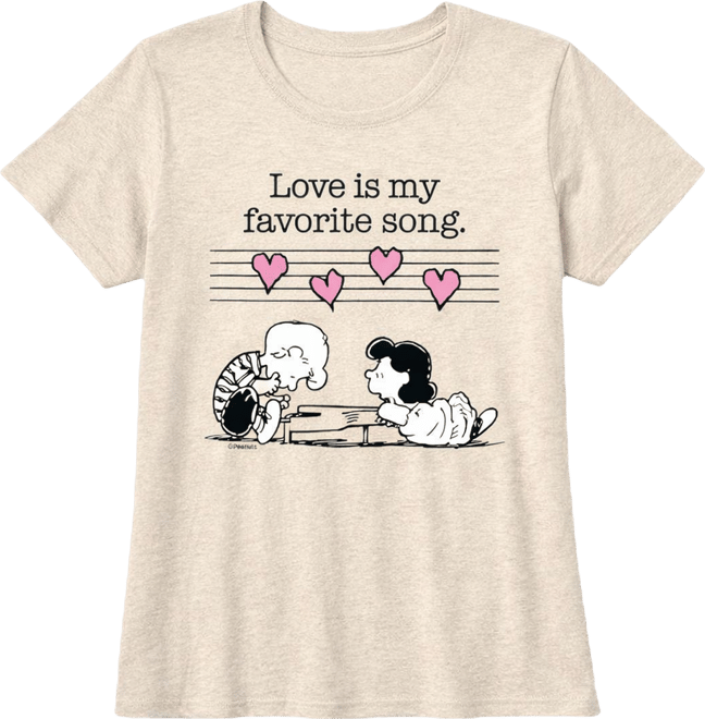 Women's Peanuts Lucy And Schroeder Love Song Short Sleeve Graphic T-Shirt
