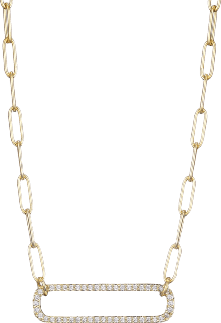 Gold Cz Rounded Rectangle Pendant Necklace