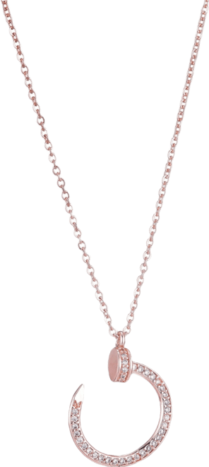 Rose Gold Cz Curved Nail Ring Necklace