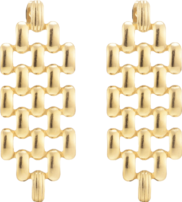 Tarnish Resistant Gold Grid Drop Earrings
