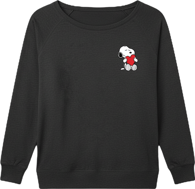 Women's Peanuts Snoopy Valentines Hugging Heart French Terry Long sleeve T-shirt