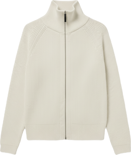 Women's Ribbed-knit Turtleneck Zip Cardigan