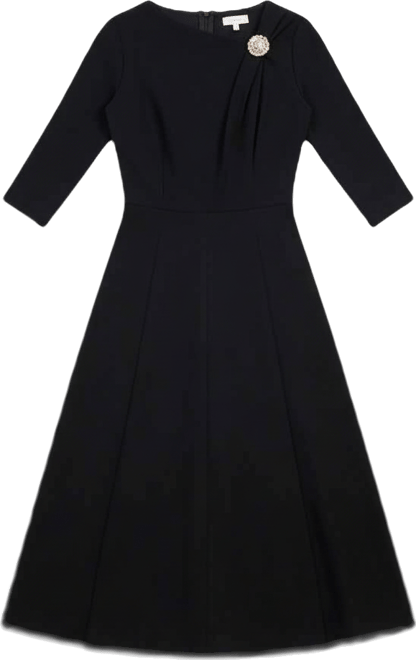 Women's Asymmetric-Neck 3/4-Sleeve Midi Dress
