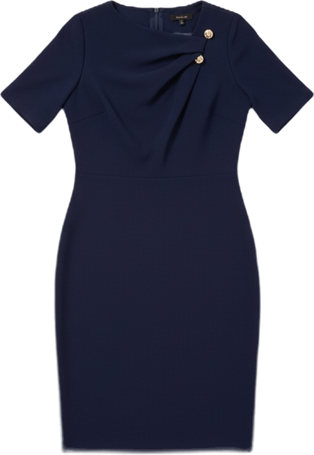 Women's Asymmetric-Neck Elbow-Sleeve Midi Dress